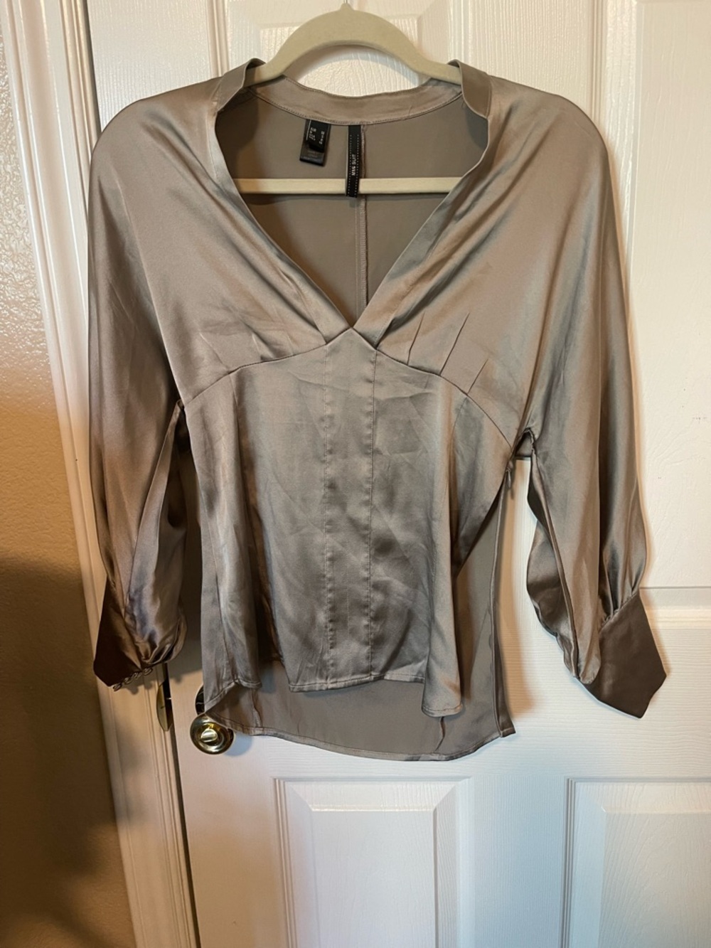 Satin V-Neck Blouse in Sage